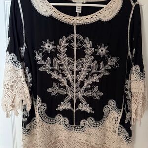 Cato Black and Cream Lace Blouse